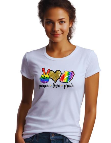 Imagem de Camiseta LGBT Peace Love Pride Paz Amor Orgulho M23