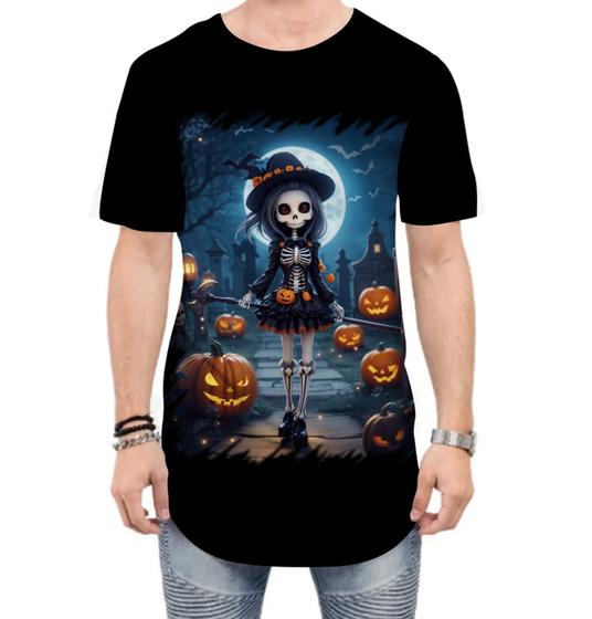 Imagem de Camiseta Longline Bruxa Caveira Halloween 11