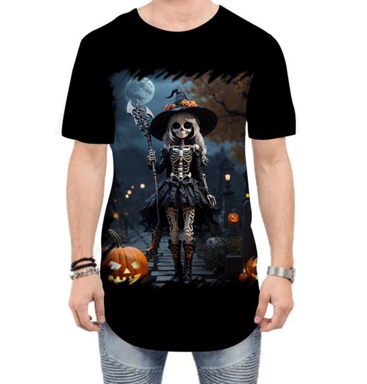 Imagem de Camiseta Longline Bruxa Caveira Halloween 9