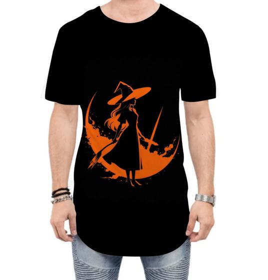 Imagem de Camiseta Longline Bruxa Halloween Laranja 5