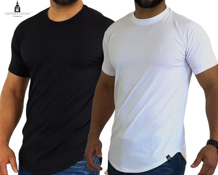 Imagem de Camiseta LONGLINE Casual Masculina Slim Algodão Canelado Âncora