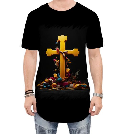 Imagem de Camiseta Longline da Cruz de Jesus Igreja Fé 24