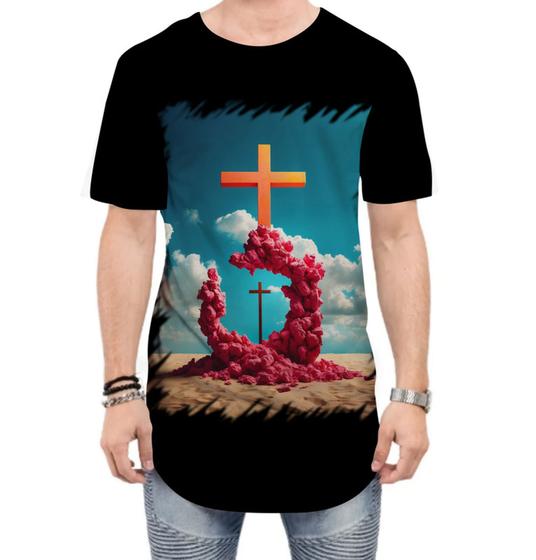 Imagem de Camiseta Longline da Cruz de Jesus Igreja Fé 43