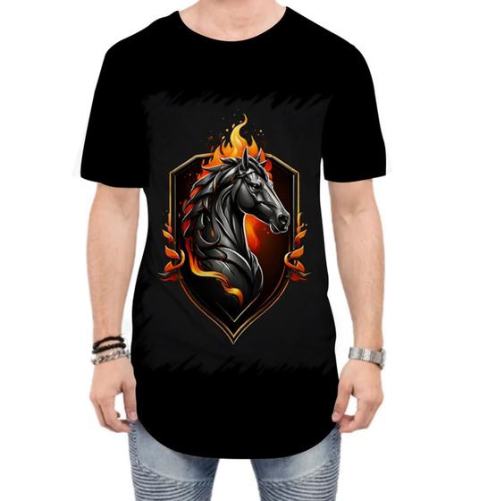Imagem de Camiseta Longline de Cavalo Flamejante Fire Horse 5