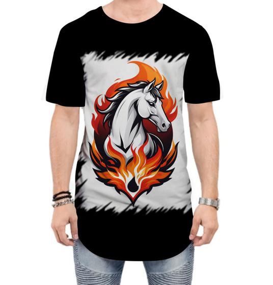 Imagem de Camiseta Longline de Cavalo Flamejante Fire Horse 7