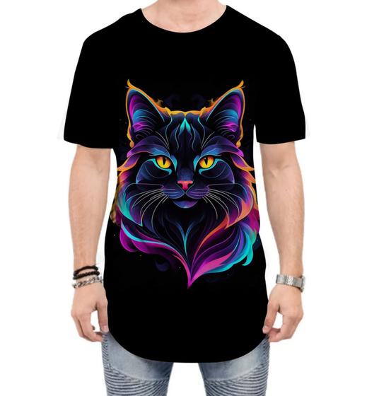 Imagem de Camiseta Longline de Gatinho Colorido Neon Vetor 4