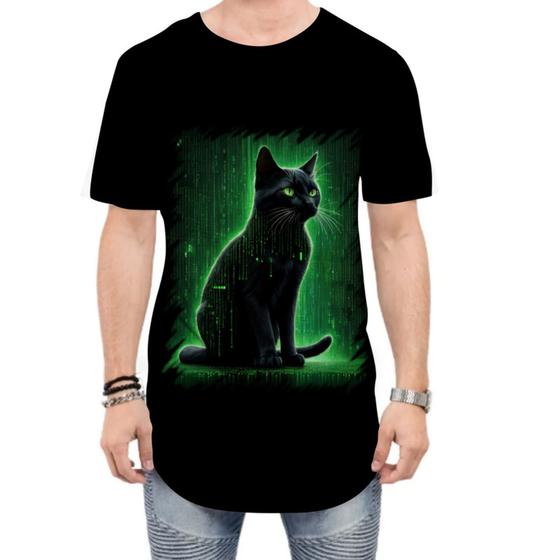 Imagem de Camiseta Longline de Gato Oráculo Hacker Binário Mat 3
