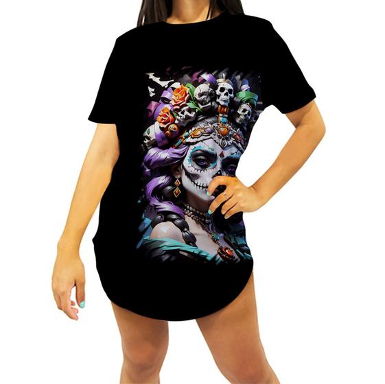 Imagem de Camiseta Longline La Catrina Mexicana Dama Esqueleto 15