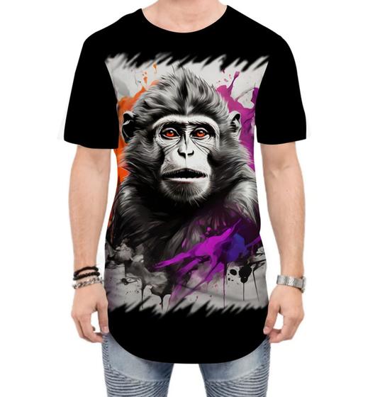 Imagem de Camiseta Longline Macaco Monkey Ilustrado Vetor 7