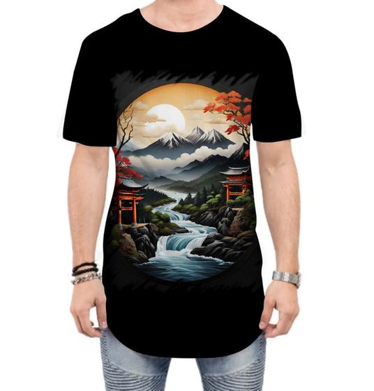 Imagem de Camiseta Longline Paisagem Oriental Portão Torii 11