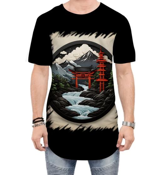 Imagem de Camiseta Longline Paisagem Oriental Portão Torii 17