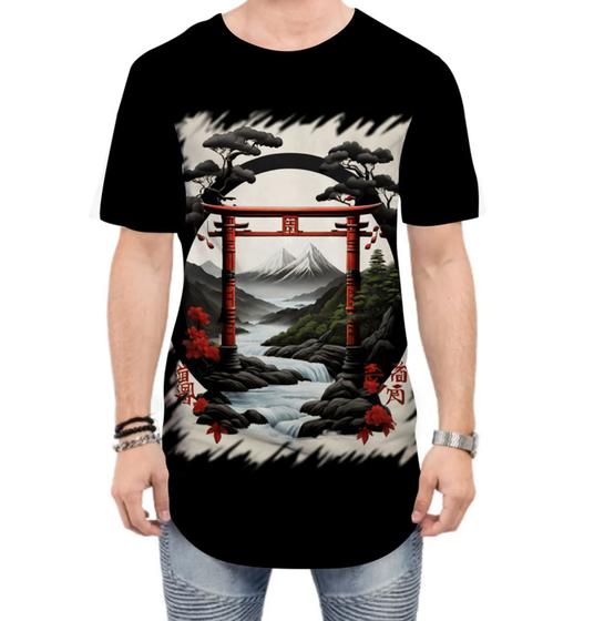 Imagem de Camiseta Longline Paisagem Oriental Portão Torii 21