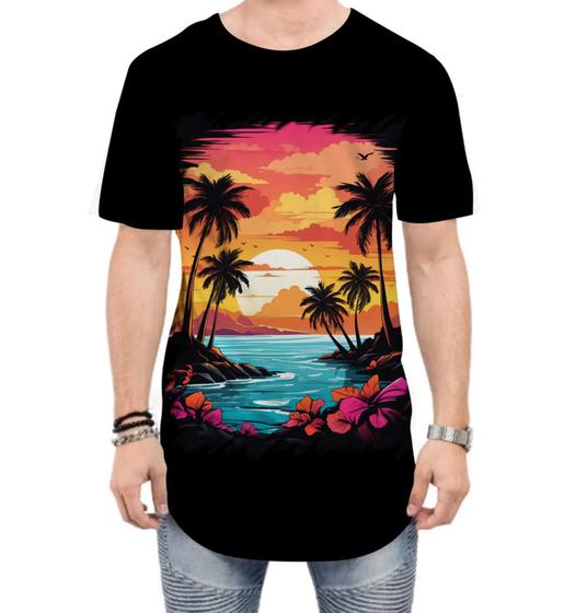 Imagem de Camiseta Longline Praia Paradisíaca Vintage 2