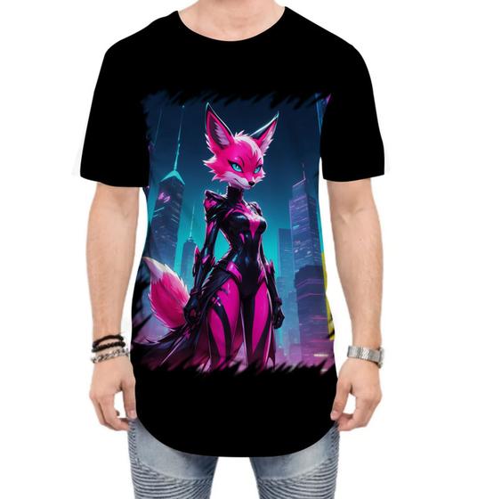 Imagem de Camiseta Longline Raposa Humanóide Vaporwave 12