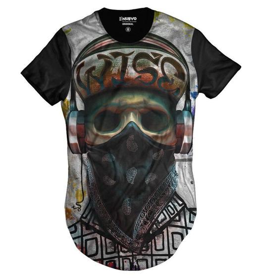 Imagem de Camiseta Longline Skull Rapper Caveira Monster HipHop