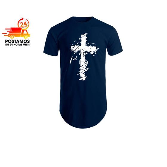 Imagem de Camiseta Longline Swag Oversize Camisas Masculinas Estampada Básica Algodão Blusa Cruz Gospel Evangélica Cristã