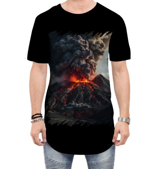 Imagem de Camiseta Longline Vulcão em Erupção Destruição 1