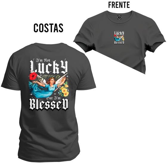 Imagem de Camiseta Lucky Blessed Plus Size Gola Redonda Estampa Dtf Premium