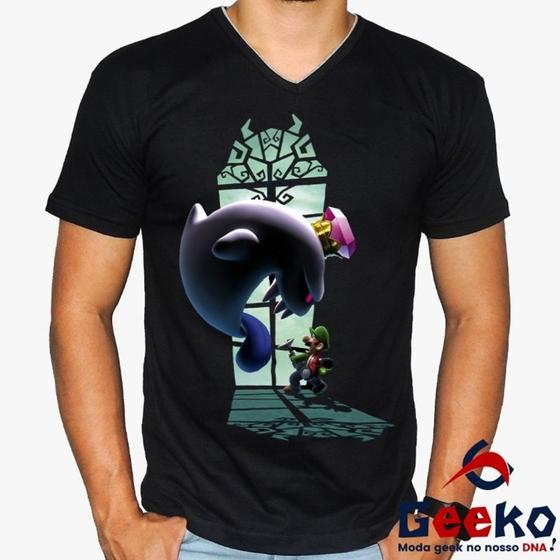 Imagem de Camiseta Luigi 100% Algodão Mario Bros Mansão Assombrada do Luigi Luigi's Mansion Geeko