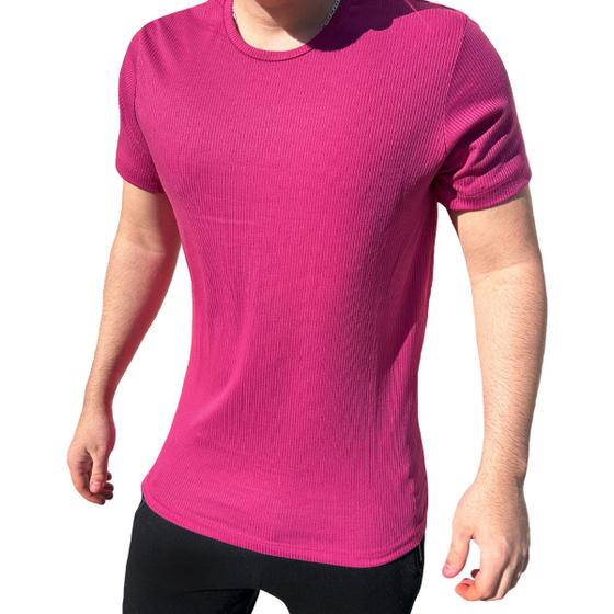 Imagem de Camiseta Malha Canelada Slim Fit Manga Curta Masculina Rosa