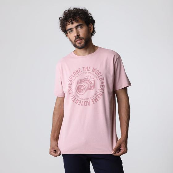 Imagem de Camiseta Manga Curta Estampa Máquina Rosa - Id Casual