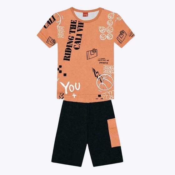 Imagem de Camiseta Manga Curta Estampada e Bermuda Infantil Masculino Kyly 1000408