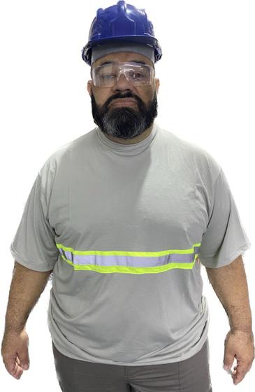 Imagem de Camiseta Manga Custa PLUS SIZE RESISTENTE com Faixa Refletivo Malha Fria Uniforme Profissional Sinalização Eletricista Construção