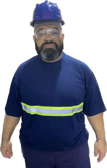 Imagem de Camiseta Manga Custa RESISTENTE com Faixa Refletivo Malha Fria Uniforme Profissional Sinalização Eletricista Construção