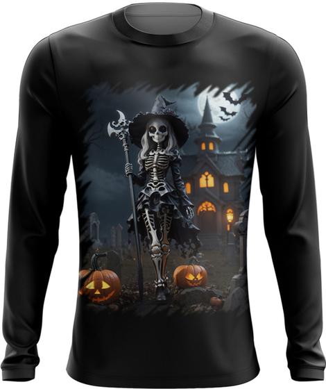 Imagem de Camiseta Manga Longa Bruxa Caveira Halloween 10