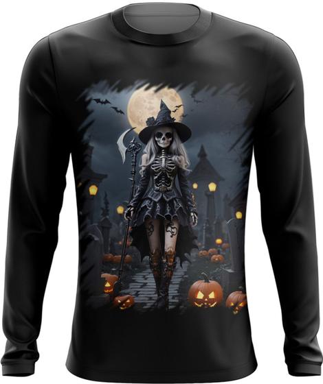 Imagem de Camiseta Manga Longa Bruxa Caveira Halloween 14