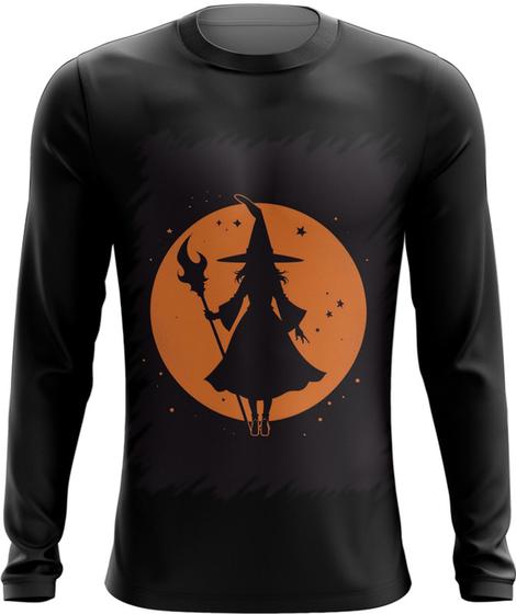 Imagem de Camiseta Manga Longa Bruxa Halloween Laranja Festa 4 F