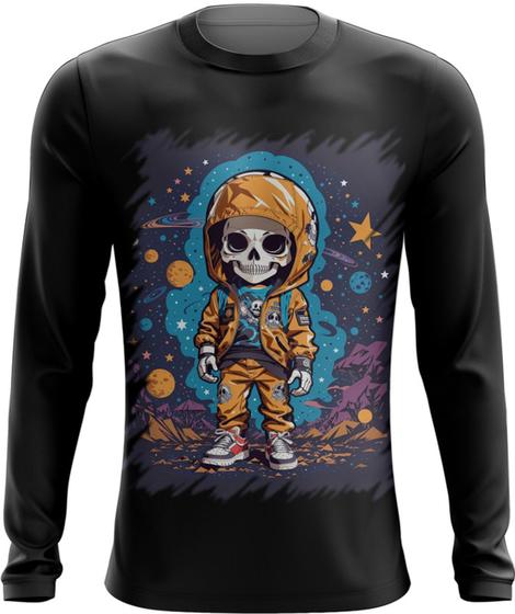 Imagem de Camiseta Manga Longa Caveira Infantil Estilosa Unif 11