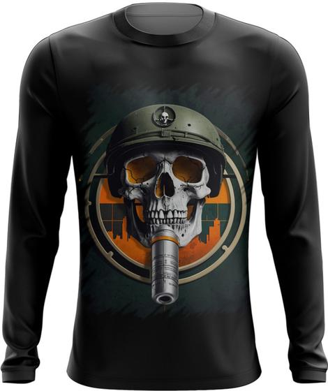 Imagem de Camiseta Manga Longa Caveira Militar Logo Guerra 3