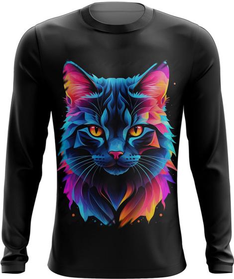 Imagem de Camiseta Manga Longa de Gatinho Colorido Neon Vetor 10