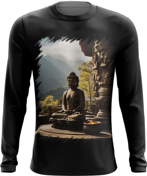 Imagem de Camiseta Manga Longa Estátua de Buda Iluminado Religião 8