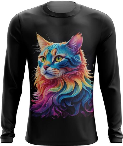 Imagem de Camiseta Manga Longa Gatinho Ondas Magnéticas Vibrante 5