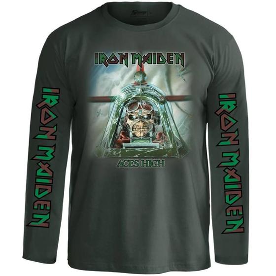 Imagem de Camiseta Manga Longa Iron Maiden Aces High Oficial Stamp