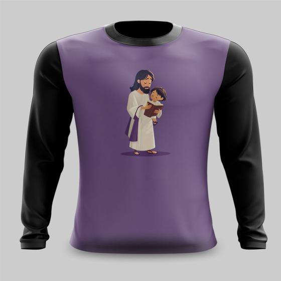 Imagem de Camiseta Manga Longa Jesus Lendo a Bíblia Para Crianç@