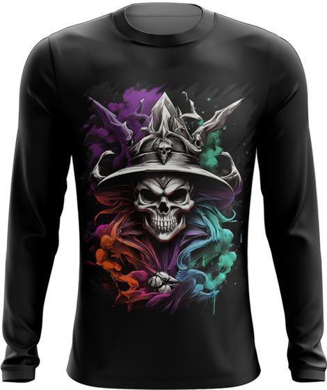 Imagem de Camiseta Manga Longa Mago Caveira Trevas Magia 8