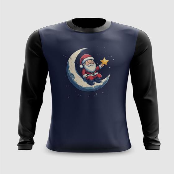 Imagem de Camiseta Manga Longa Papai Noel na Lua com Estrela Natal