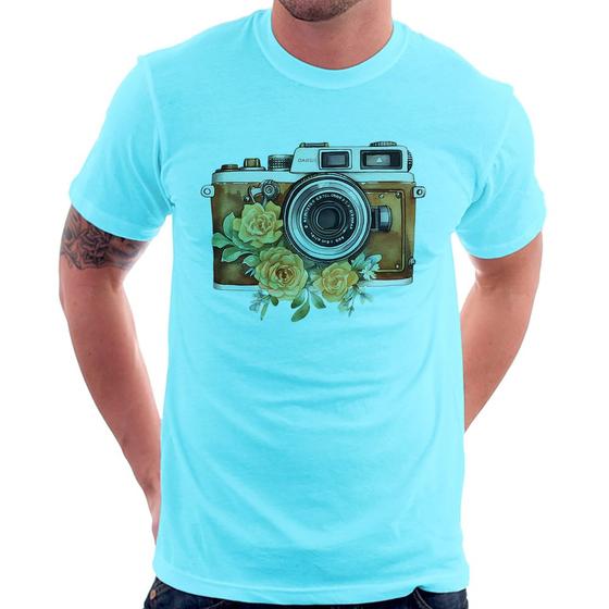 Imagem de Camiseta Máquina Fotográfica Vintage e Flores - Foca na Moda