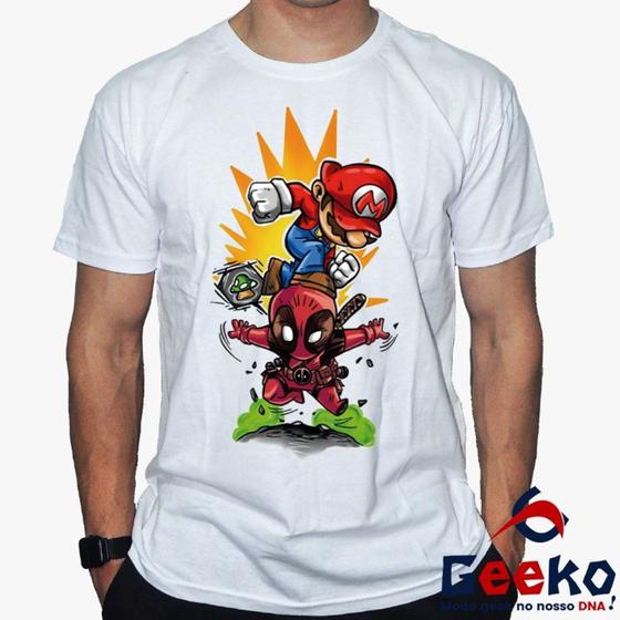Imagem de Camiseta Mario e Deadpool 100% Algodão Mario Bros Geeko
