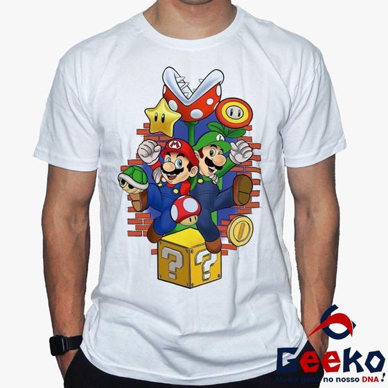 Imagem de Camiseta Mario e Luigi 100% Algodão Super Mario Bros Geeko