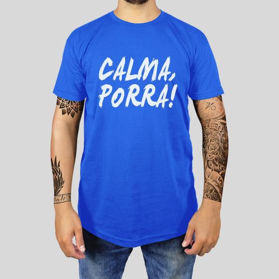 Imagem de Camiseta Masculina Adulto Casual Algodão Premium Estampada Gola Redonda Frase Calma
