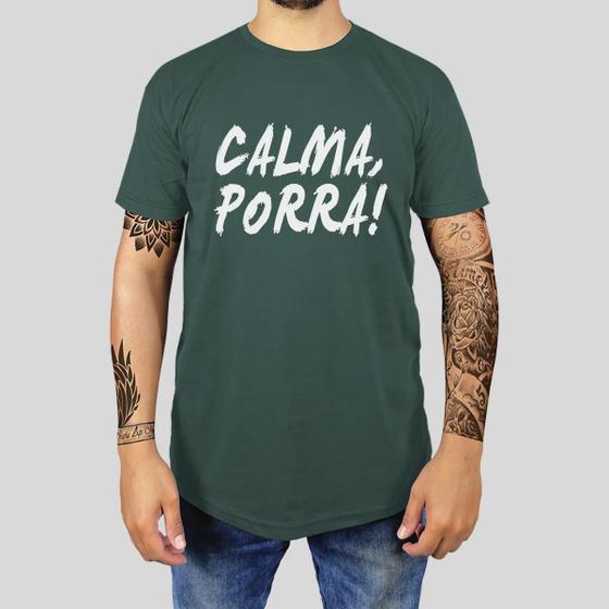 Imagem de Camiseta Masculina Adulto Casual Algodão Premium Estampada Gola Redonda Frase Calma