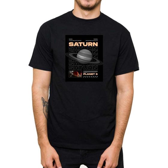 Imagem de Camiseta Masculina Algodao Estampa Planeta Saturno Espaço Gola Careca Confortavel