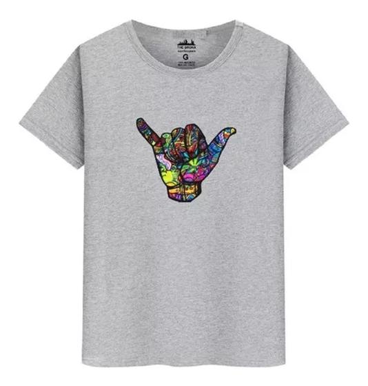 Imagem de Camiseta Masculina Algodão Mão Gesto Surfista Surf Camisa