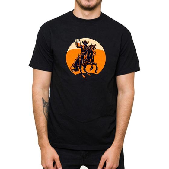 Imagem de Camiseta Masculina Algodao Premium Estampa Cowboy Cerveja Manga Curta Macia