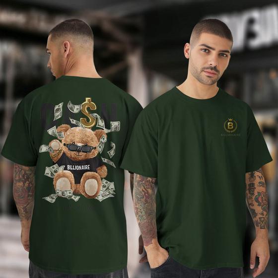 Imagem de Camiseta Masculina Algodão Premium Urso Bilionário Frente Costa Camisa Unissex