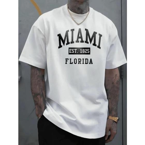 Imagem de Camiseta Masculina Branca  Estampada Miami